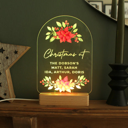 Personalised Christmas Poinsettia Wooden Based LED Light - Personalise It!