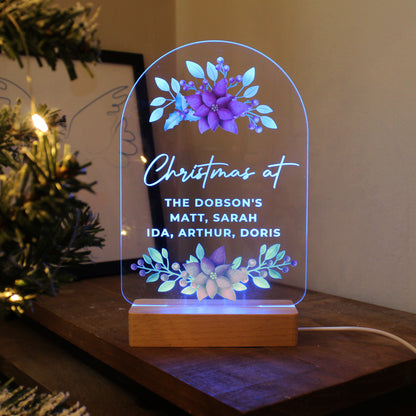 Personalised Christmas Poinsettia Wooden Based LED Light - Personalise It!