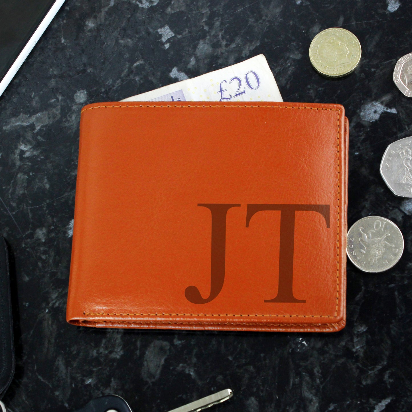 Personalised Big Initials Tan Leather Wallet - Personalise It!