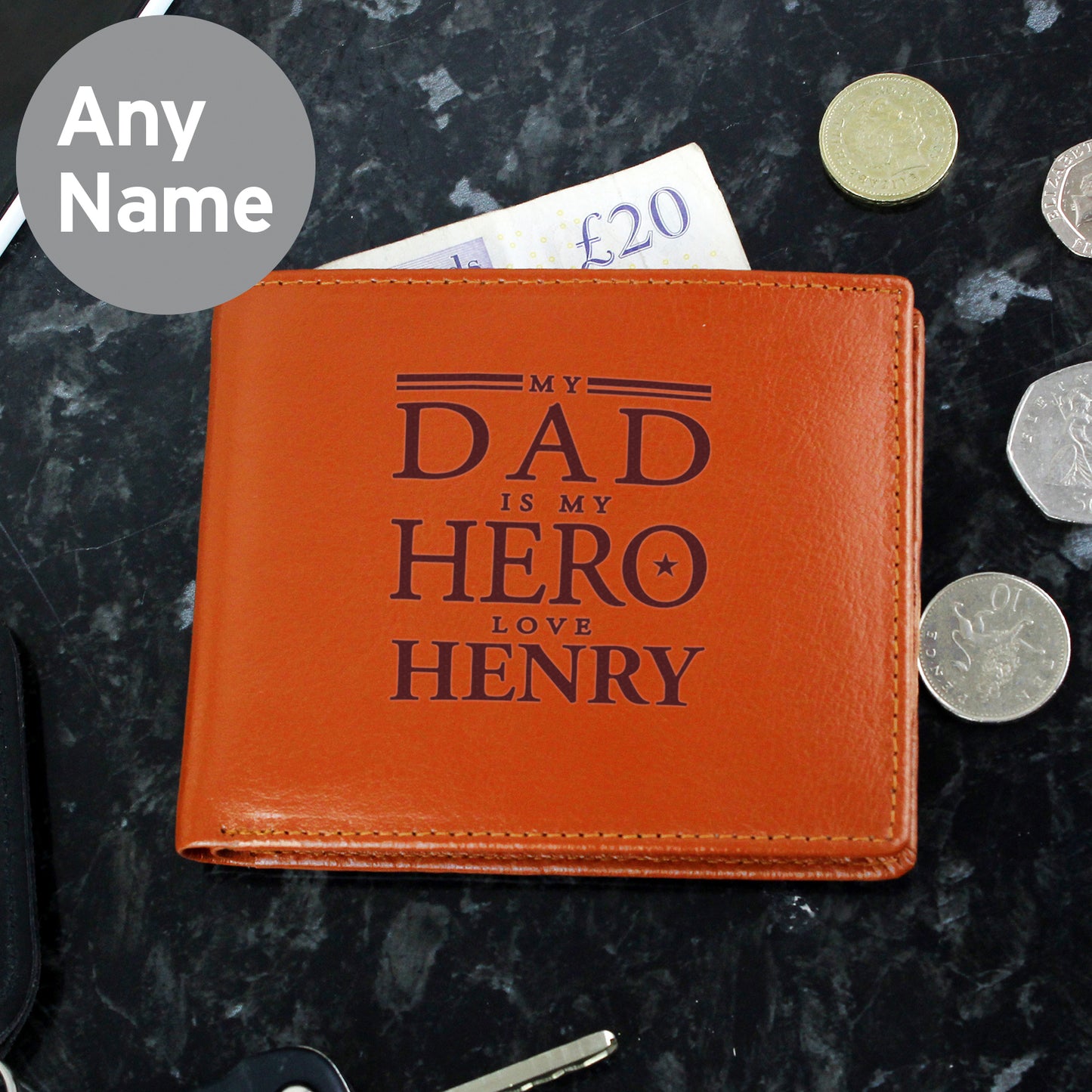 Personalised My Dad is My Hero Tan Leather Wallet - Personalise It!
