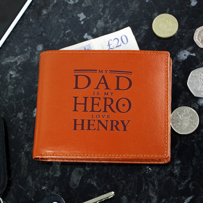 Personalised My Dad is My Hero Tan Leather Wallet - Personalise It!