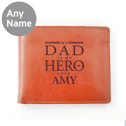 Personalised My Dad is My Hero Tan Leather Wallet - Personalise It!