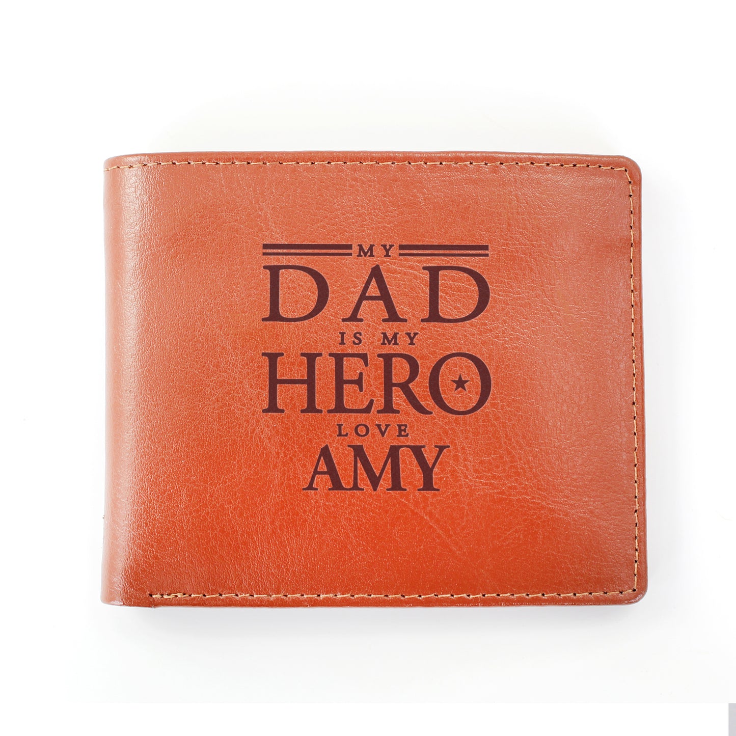 Personalised My Dad is My Hero Tan Leather Wallet - Personalise It!