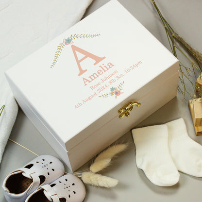 Personalised Floral Bouquet White Wooden Keepsake Box - Personalise It!