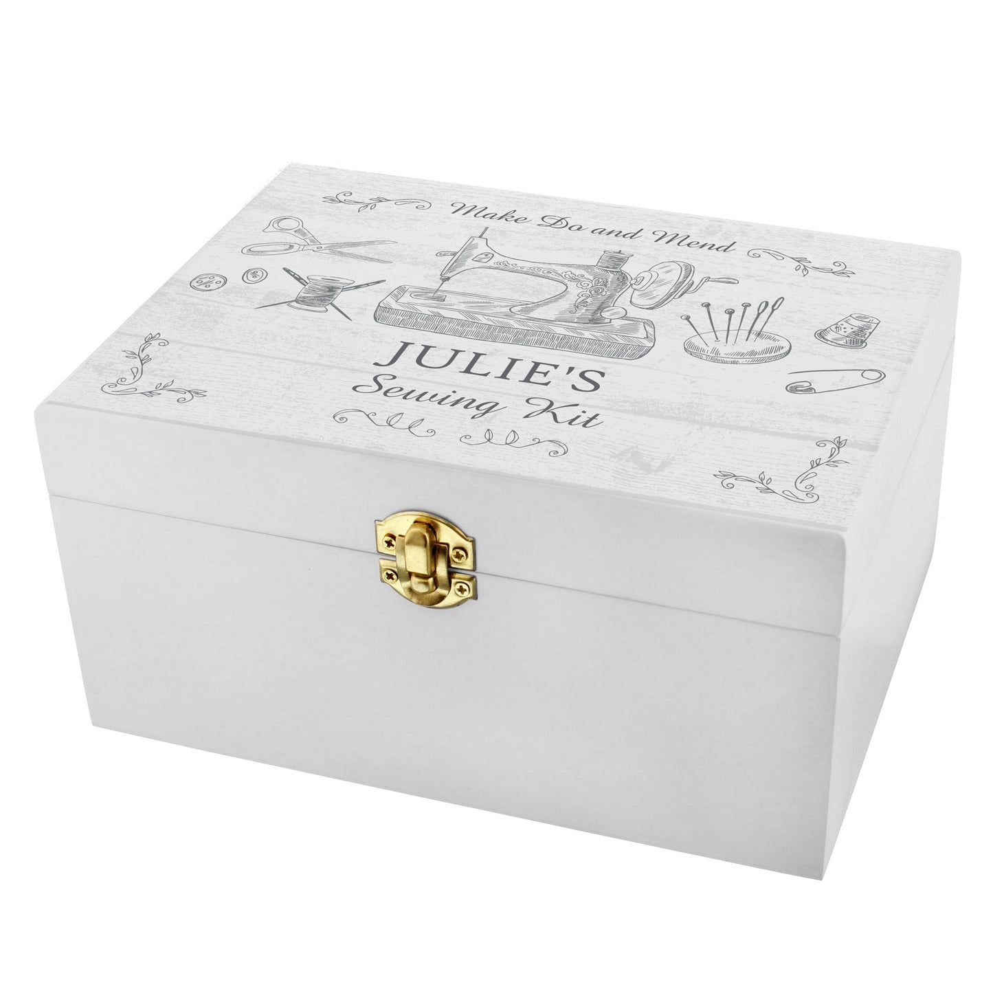 Personalised Sewing Kit White Wooden Keepsake Box - Personalise It!