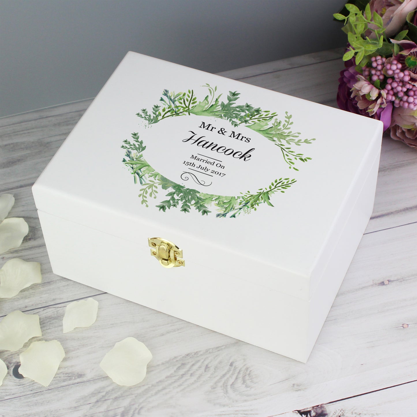Personalised Fresh Botanical White Wooden Keepsake Box - Personalise It!