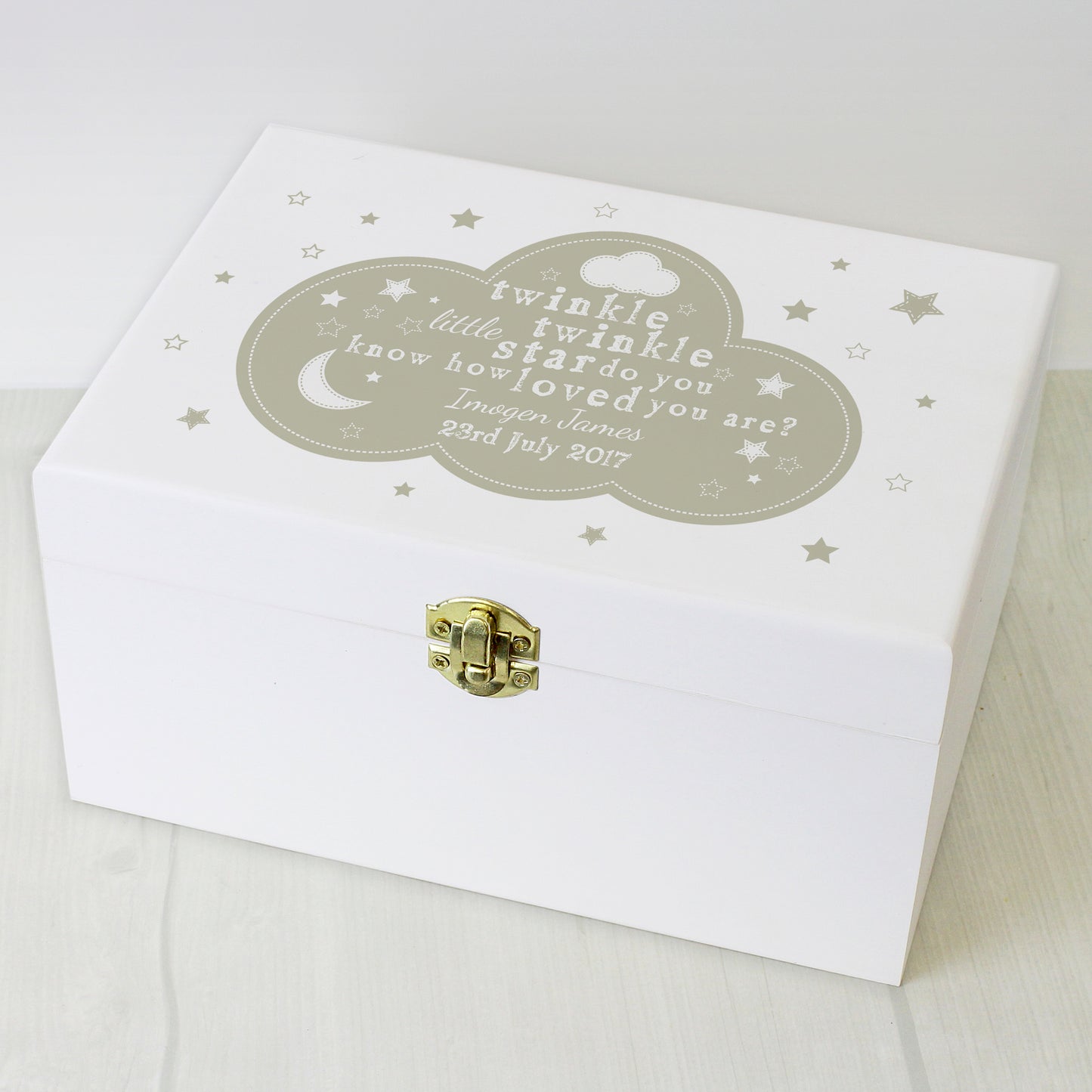 Personalised Twinkle Twinkle White Wooden Keepsake Box - Personalise It!