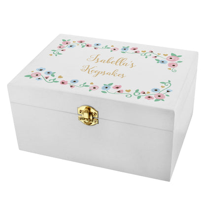 Personalised Fairytale Floral White Wooden Keepsake Box - Personalise It!