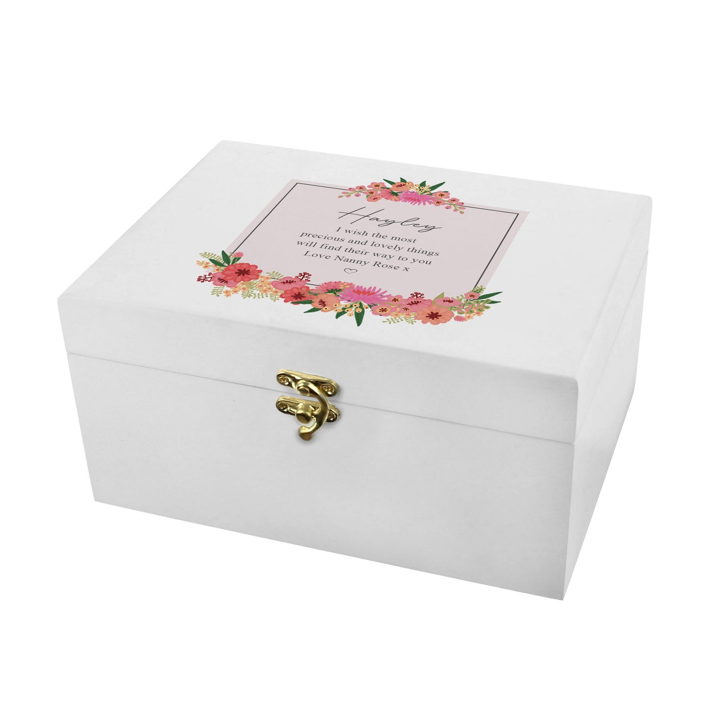 Personalised Floral Wishes White Wooden Keepsake Box - Personalise It!