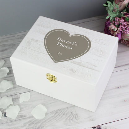 Personalised Rustic Heart White Wooden Keepsake Box - Personalise It!