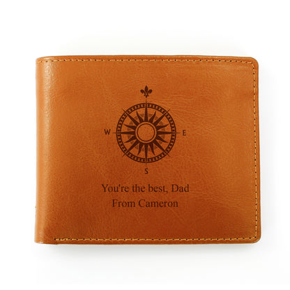 Personalised Compass Tan Leather Wallet - Personalise It!