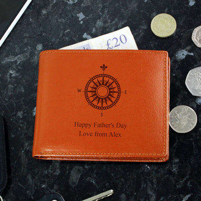 Personalised Compass Tan Leather Wallet - Personalise It!
