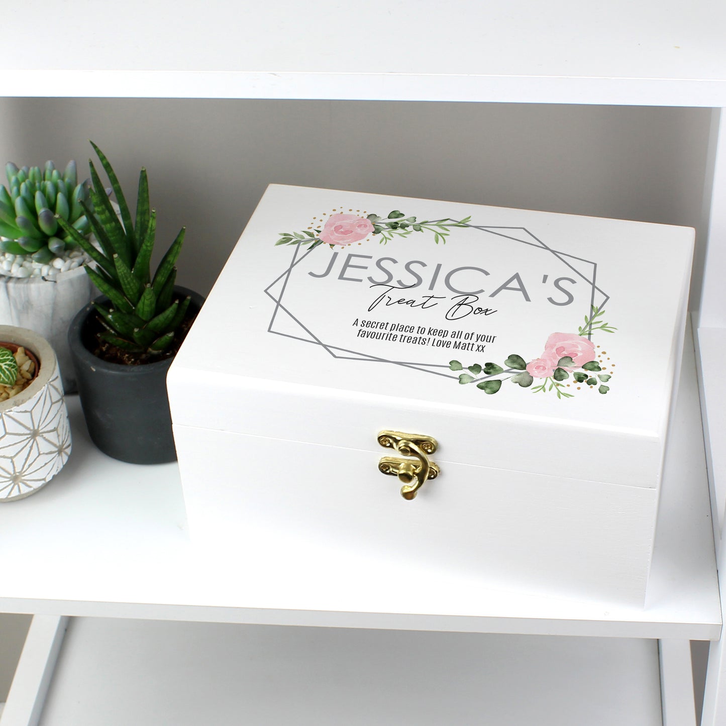 Personalised Abstract Rose White Wooden Keepsake Box - Personalise It!