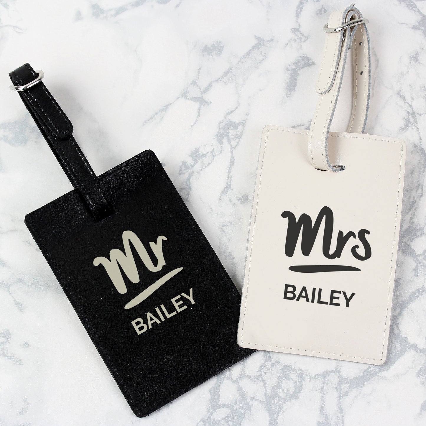 Personalised Mr & Mrs Black & Cream Luggage Tag Set - Personalise It!
