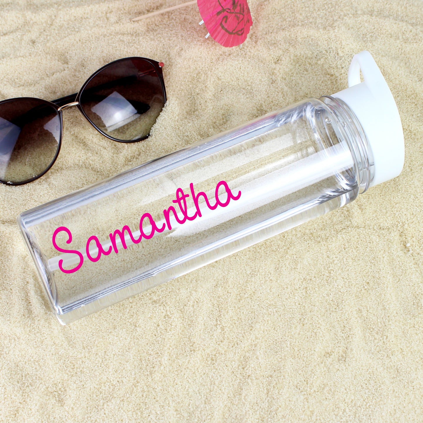 Personalised Pink Name Island Water Bottle - Personalise It!