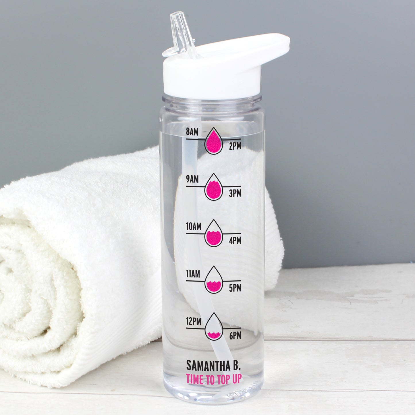 Personalised Pink 'Hydration Tracker' Island Water Bottle - Personalise It!