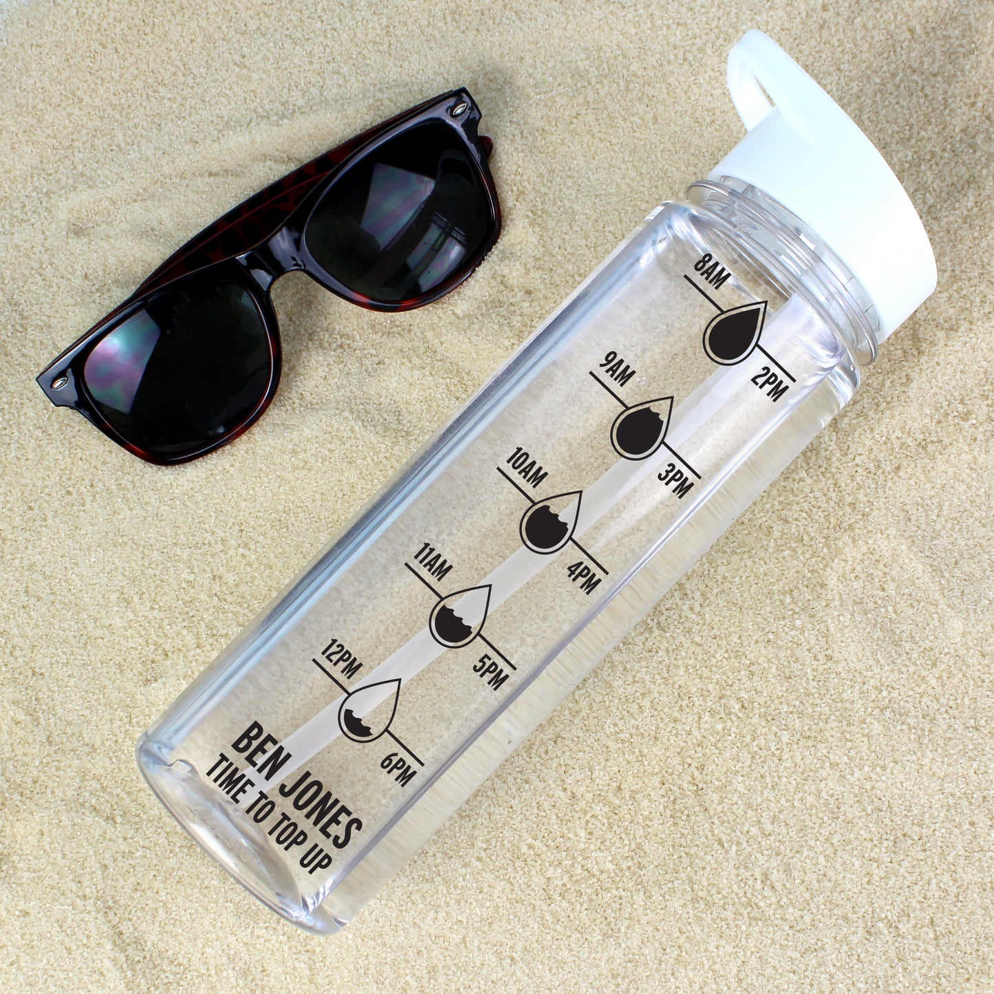 Personalised Black 'Hydration Tracker' Island Water Bottle - Personalise It!