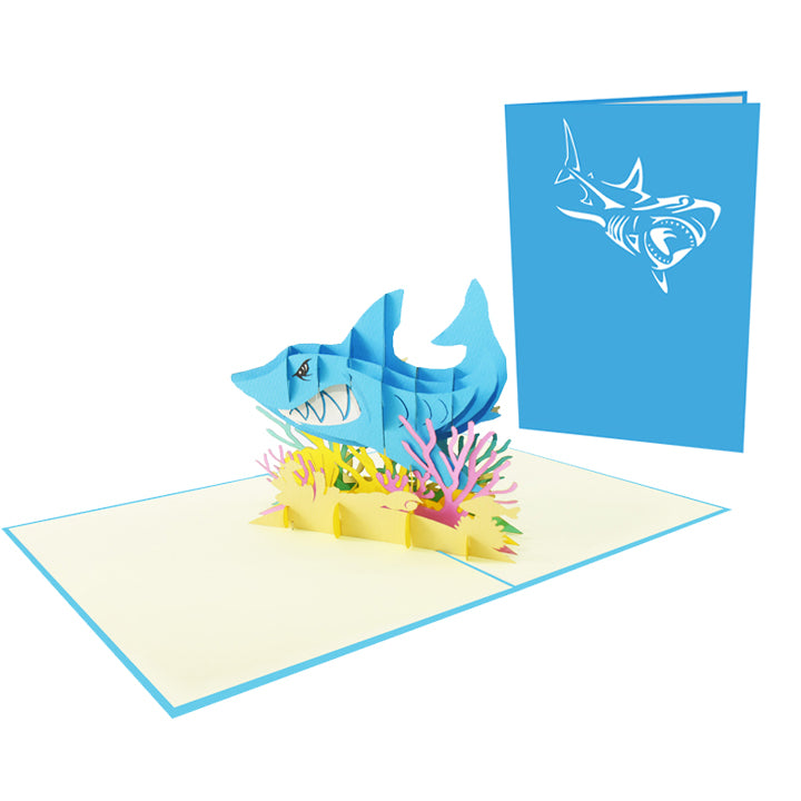 Blue Shark Laser Cut Pop Up Greeting Card
