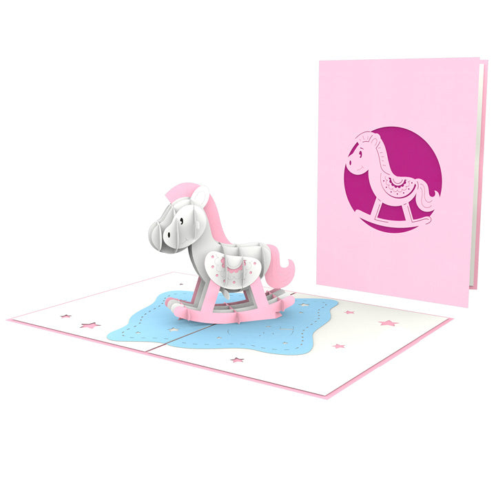 Pink Rocking Horse Laser Cut Pop Up Card
