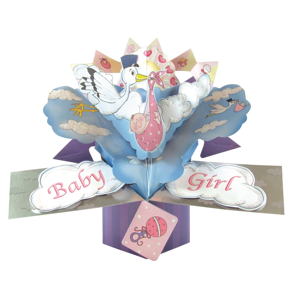New Baby Girl Pop-Up Greeting Card Original Second Nature 3D Pop Up Cards
