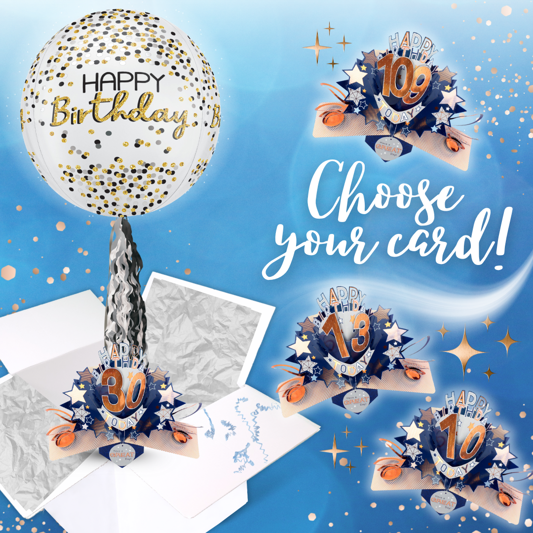 Any Age Birthday Pop Up Card & Floating Balloon In A Box Surprise