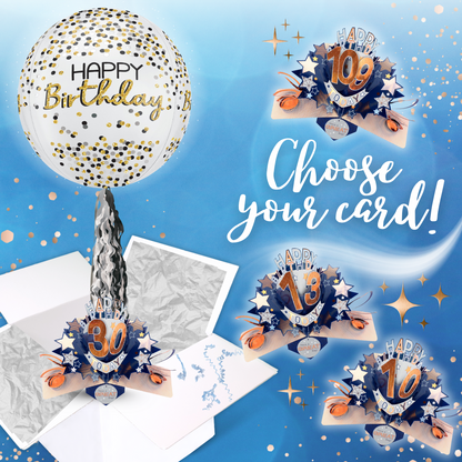 Any Age Birthday Pop Up Card & Floating Balloon In A Box Surprise