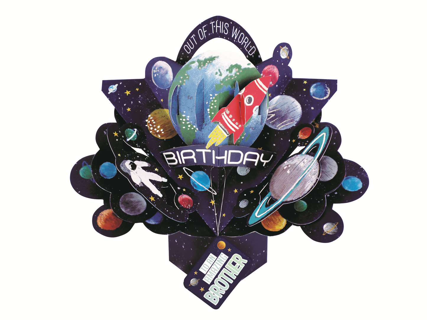 Amazing Brother Space Rocket Birthday Pop-Up Greeting Card