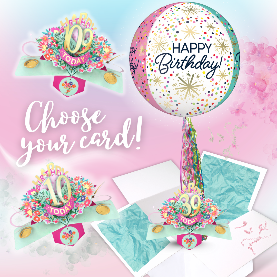 Any Birthday Pop Up Card & Floating Balloon In A Box Surprise For Her