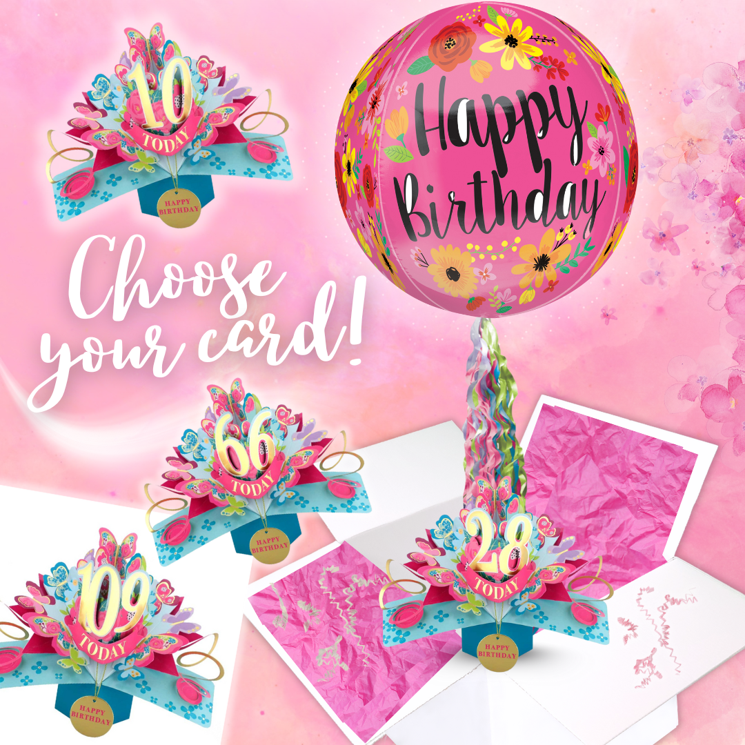 Any Birthday Pop Up Card & Floating Balloon In A Box Surprise Gift