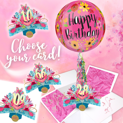 Any Birthday Pop Up Card & Floating Balloon In A Box Surprise Gift