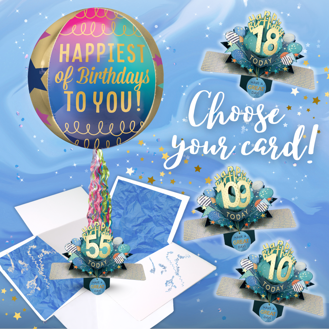 Any Age Birthday Pop Up Card & Floating Balloon In A Box Surprise
