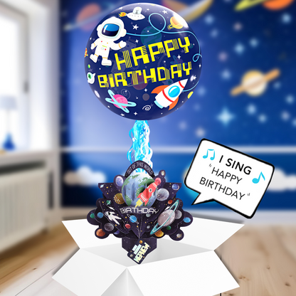 Birthday Boys Space Pop Up Card & Musical Balloon Surprise Delivered In A Box