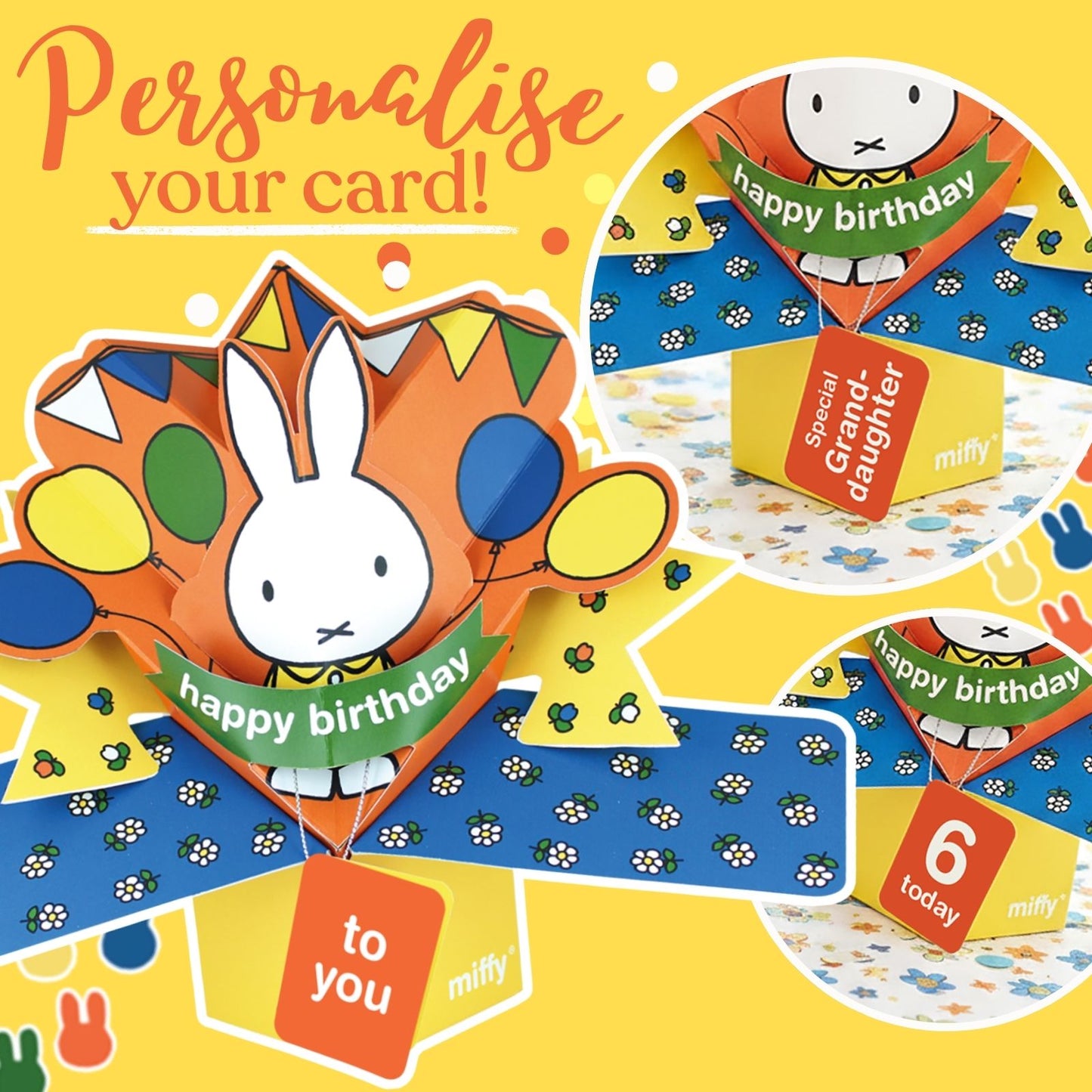 Personalised Miffy 3D Pop Up Birthday Card Cute Children's Licensed Character Keepsake Card