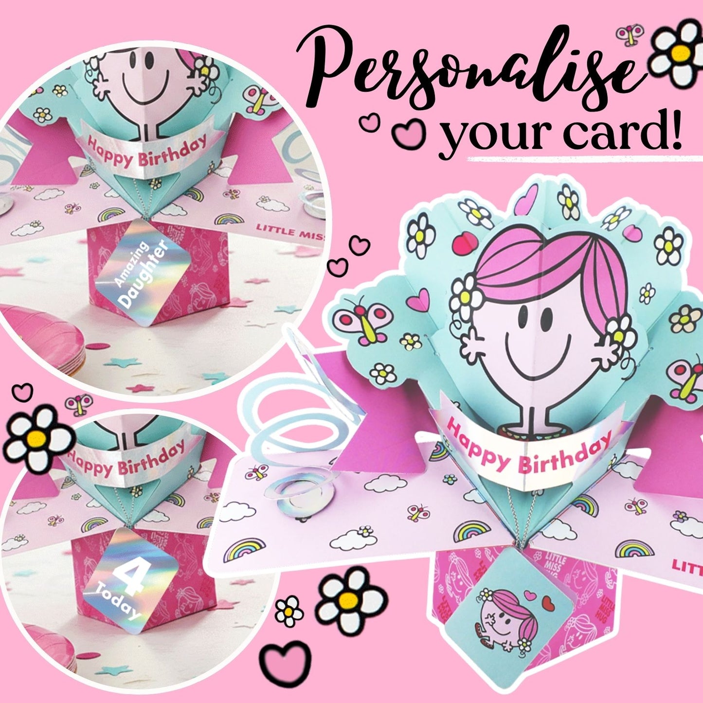Personalised Mr. Men Little Miss Hug 3D Pop Up Birthday Card Licensed Character Card For Her