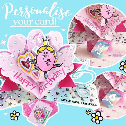 Personalised Mr. Men Little Miss Princess 3D Pop Up Birthday Card Licensed Card For Her