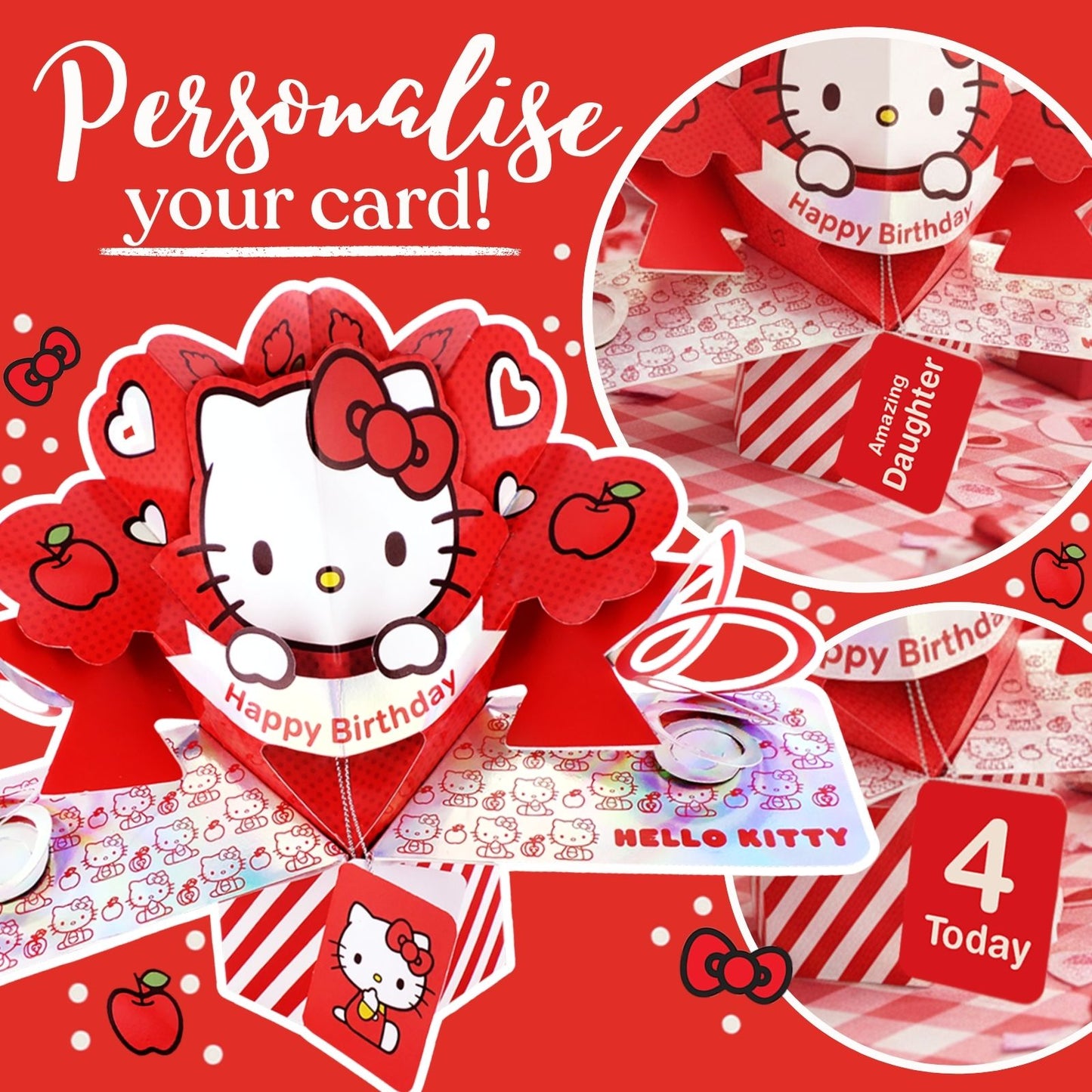 Personalised Hello Kitty 3D Pop Up Birthday Card Licensed Character Keepsake Card For Her