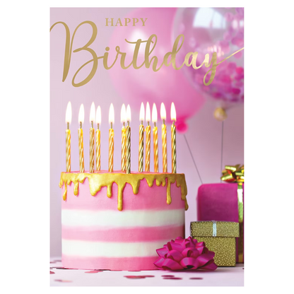 Pink Cake & Candles Musical Birthday Card Singing "Happy Birthday To You"