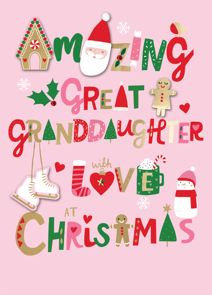 Amazing Great-Granddaughter Fun Hand-Finished Christmas Card