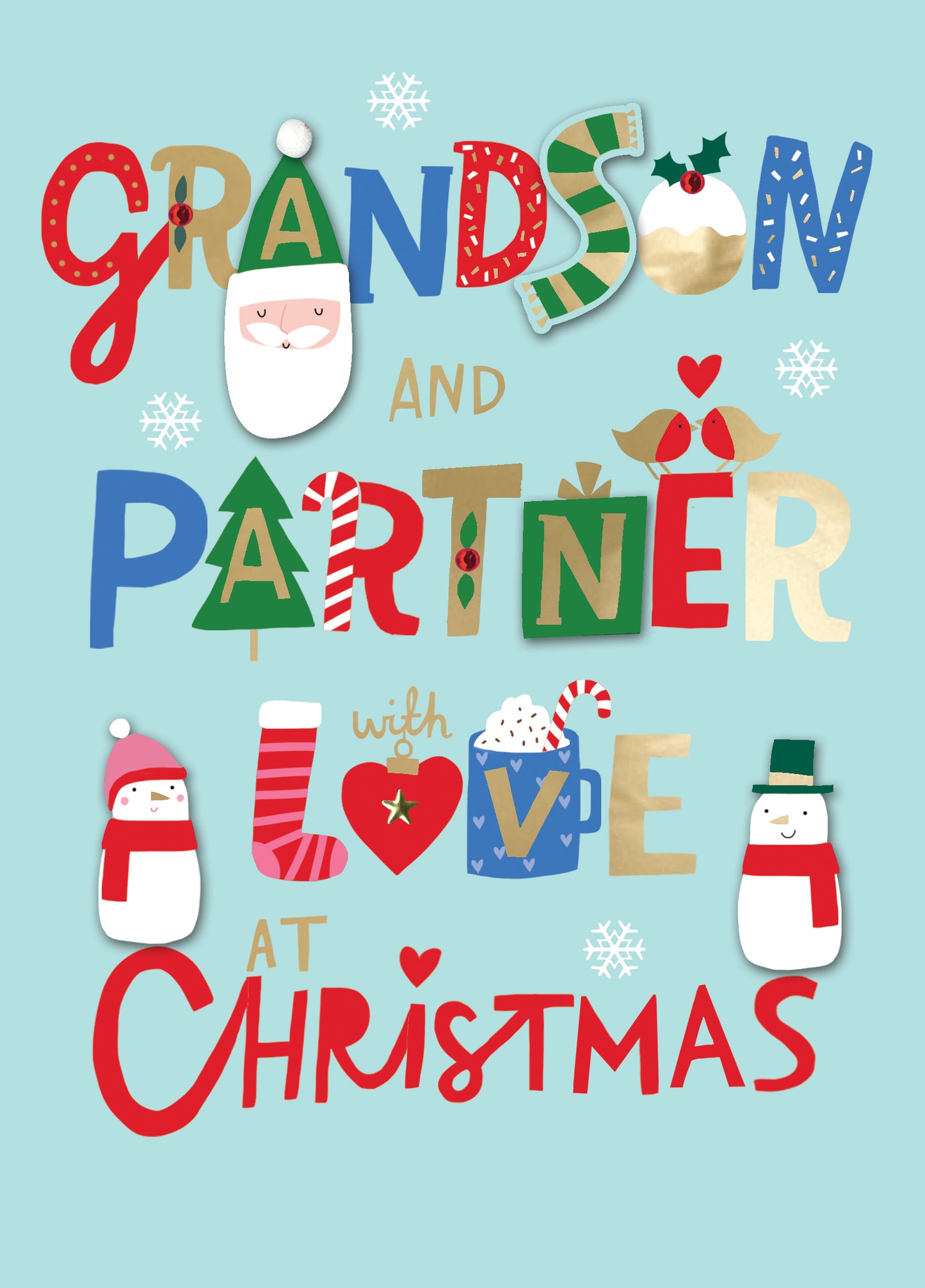 Grandson & Partner With Love Fun Hand-Finished Christmas Card