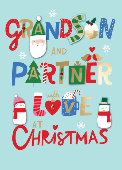 Grandson & Partner With Love Fun Hand-Finished Christmas Card