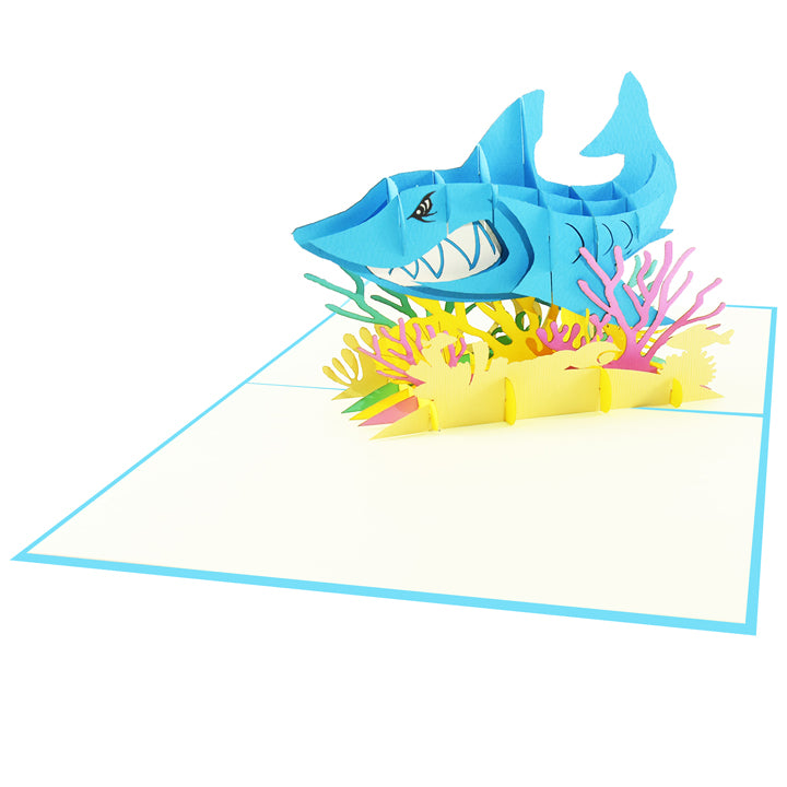 Blue Shark Laser Cut Pop Up Greeting Card