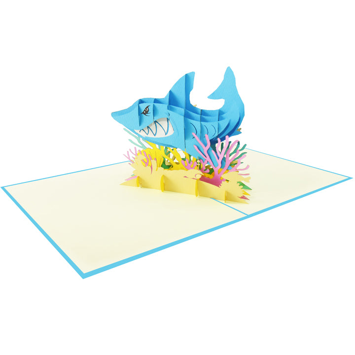 Blue Shark Laser Cut Pop Up Greeting Card
