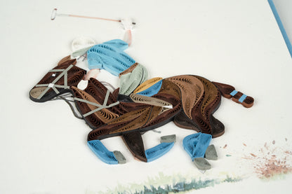 Quilling Playing Polo Sporting Horse Hand-Finished Art Greeting Card