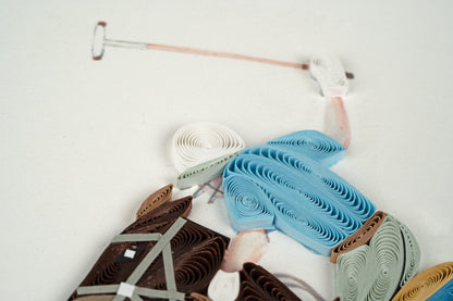 Quilling Playing Polo Sporting Horse Hand-Finished Art Greeting Card