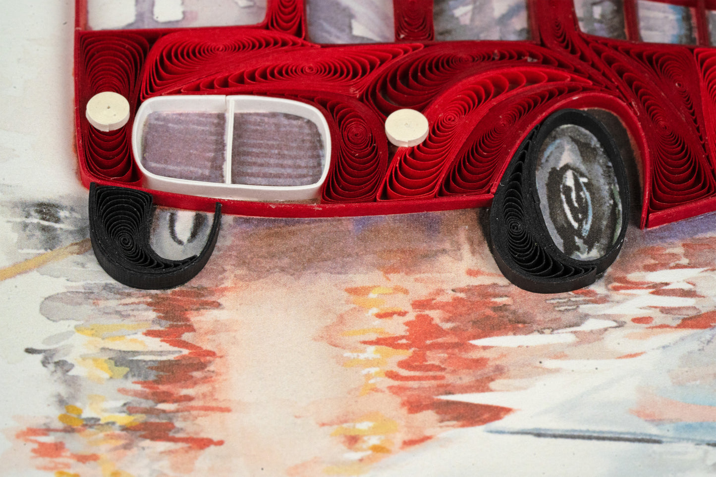 Quilling Red London Bus Lavish London Hand-Finished Art Greeting Card