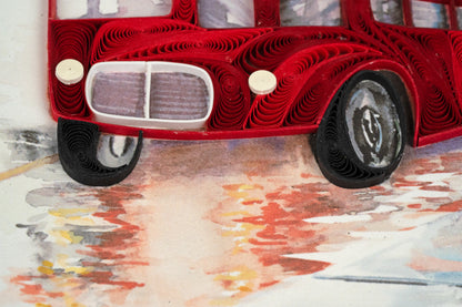 Quilling Red London Bus Lavish London Hand-Finished Art Greeting Card