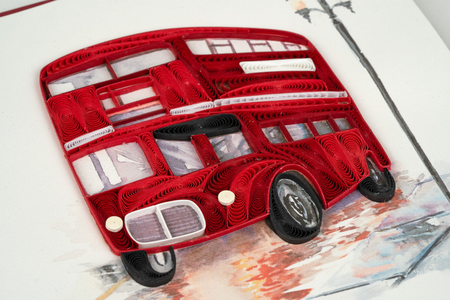 Quilling Red London Bus Lavish London Hand-Finished Art Greeting Card