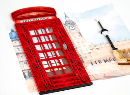 Quilling Red London Telephone Box Big Ben Hand-Finished Art Greeting Card