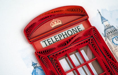 Quilling Red London Telephone Box Big Ben Hand-Finished Art Greeting Card