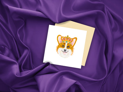 Quilling Royal Corgi In A Crown Hand-Finished Art Greeting Card